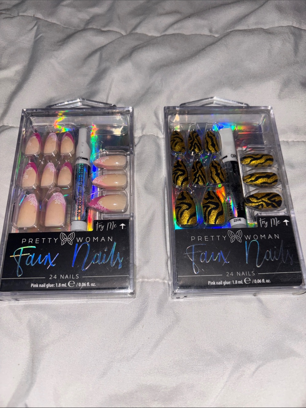 Press-On Nail Duo — Nude Pink & Gold Black Accent Sets